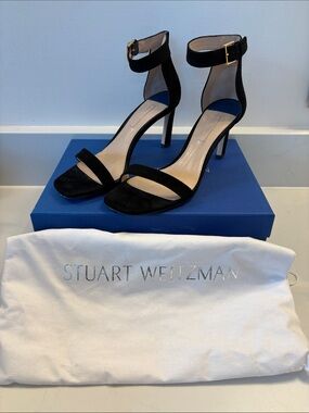 Stuart Weitzman Black Suede Ankle-Strap High Heels